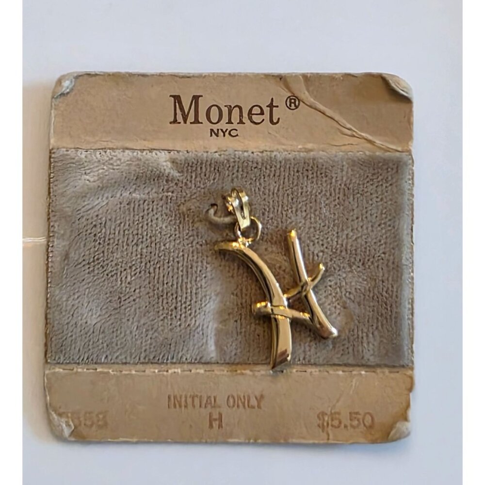 Monet NYC Gold Tone Initial "H" Pendant Charm With Original‎ Card